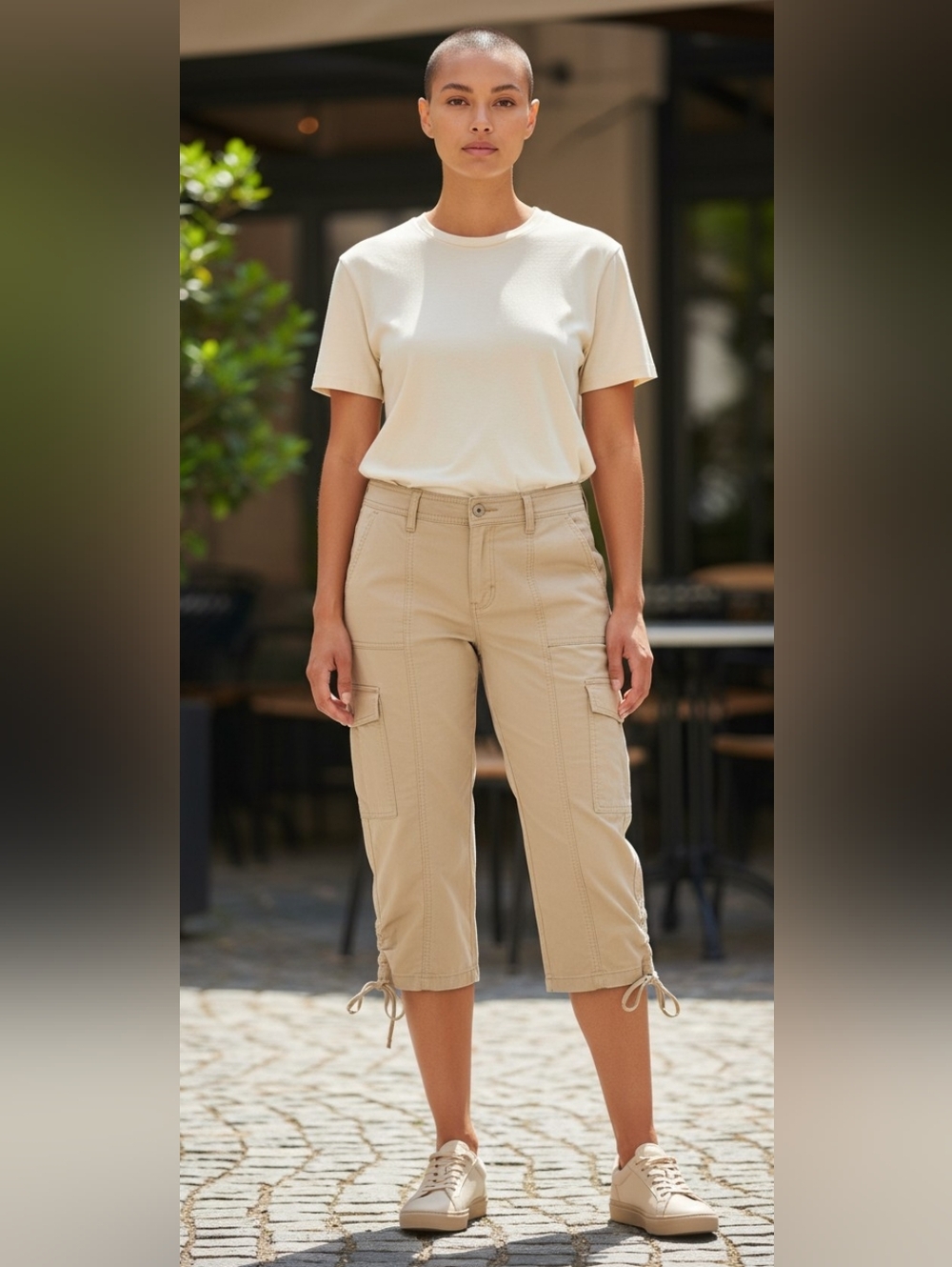 C EST 1946 Beige Cargo Capris with Drawstring Hems - Picture 6 of 6